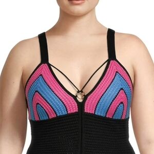 Chic Black One Piece with Pink and Blue Accents